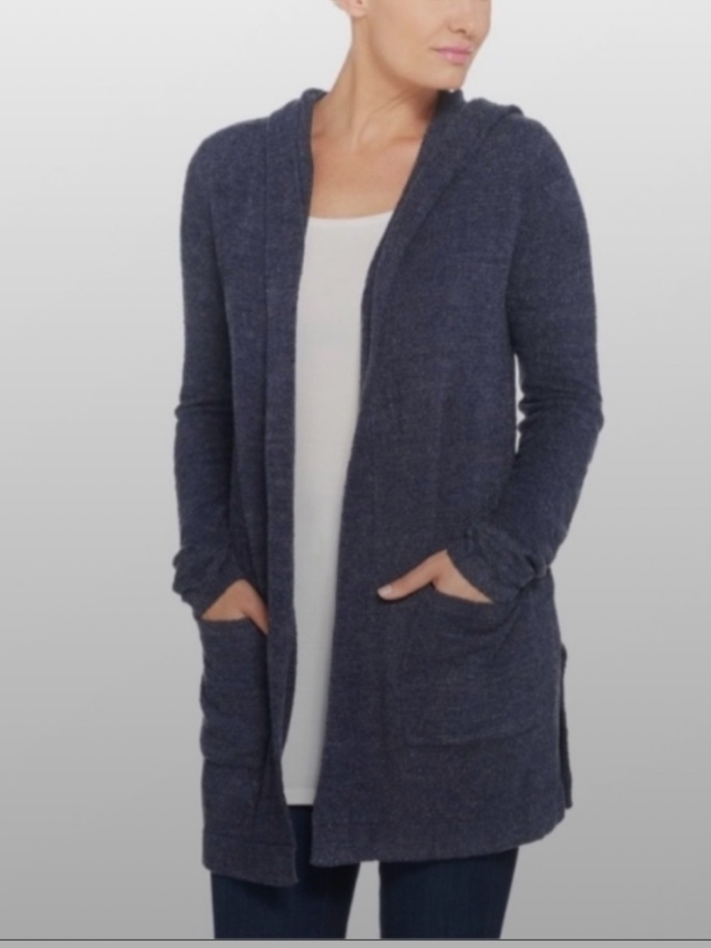 Barefoot Dreams CozyChic Lite Long Hooded Cardigan Style 905 W2417 Sz M